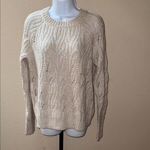 Lucky Brand Straw Heather Gold Cable Stitch Shine Knit Sweater Women’s Size S